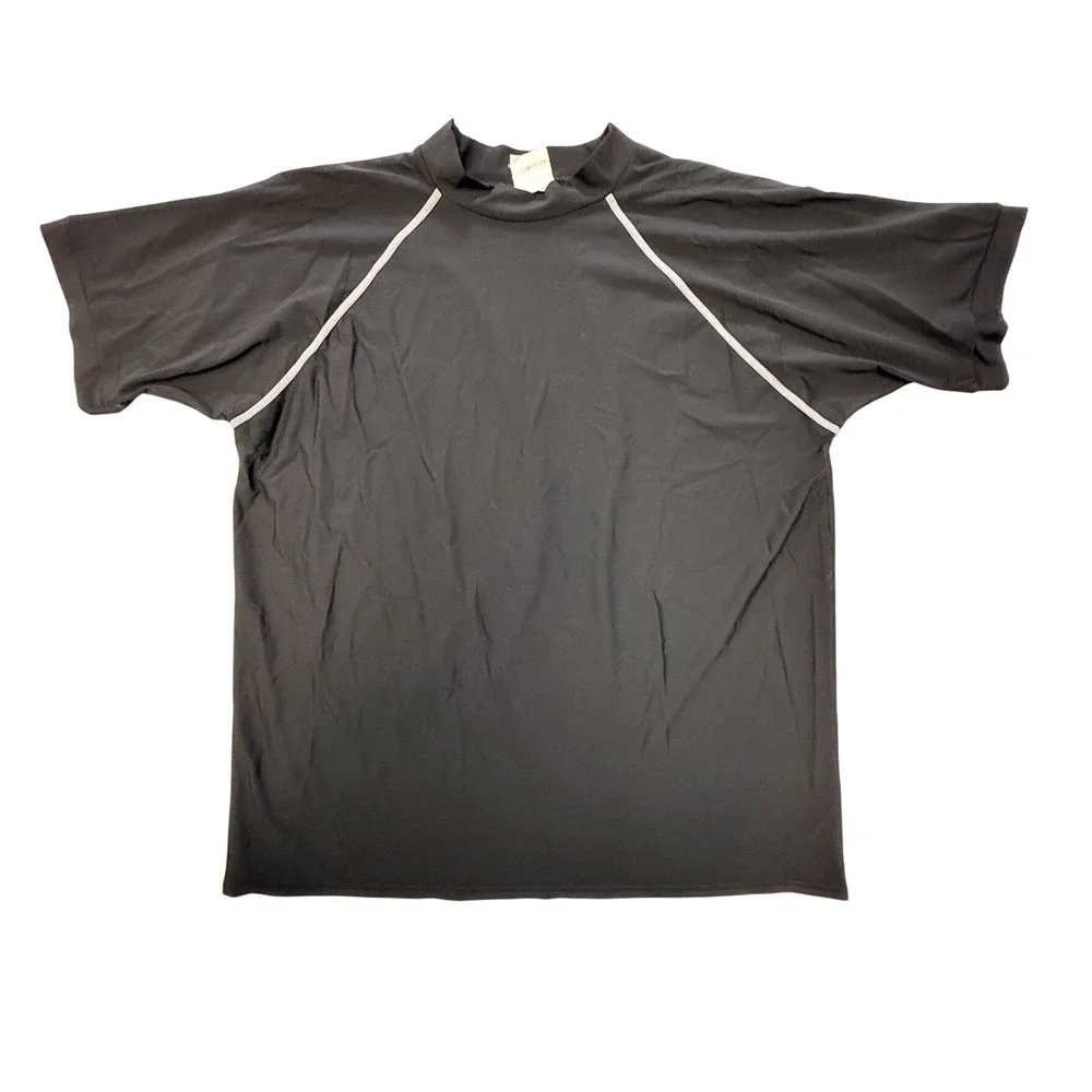 SunGear Mens Rash Guard Short Sleeve Swim Shirt Black XXXL Raglan Mock Neck